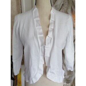 Women Open Front Pleated Cardigan Size M 3/4 Sleeve Waist Band Accent